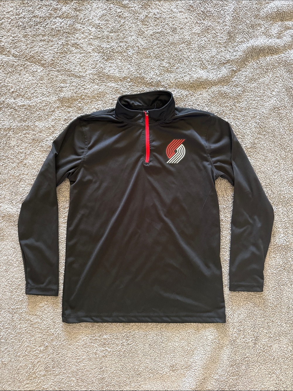 NBA Portland Blazers Black Pullover with Red Zip Trim